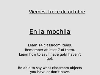 En mi mochila (school items)