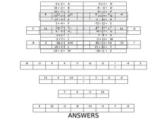 Negative numbers four operations codebreaker