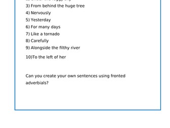 Fronted adverbials worksheets.