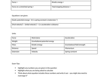 GCSE Forces and Motion Equations Revision