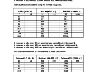 Adding 9, 99, 999