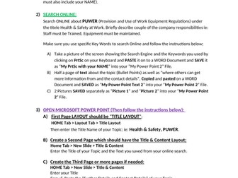 ICT lesson on power point, online searching, email, print screen and password protection.