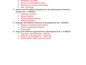 Edexcel GCSE Geography 9-1 Topic 2 Development dynamics - predicted 8 mark questions and pupil hints