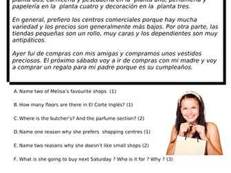 SPANISH GCSE LOCAL AREA SHOPPING REVISION sheets