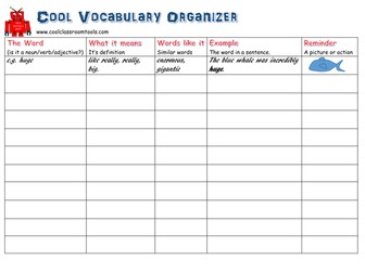 Look, Cover, Write, Check Sheet and Vocabulary Organizer
