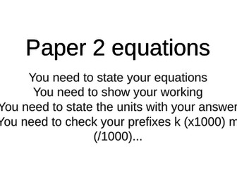 AQA Physics equations for  paper 2