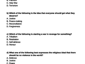AQA GCSE Religion, Peace and Conflict exam questions booklet