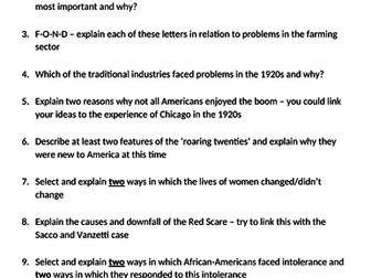 Revision Tips - USA in the 1920s/30s - IGCSE History