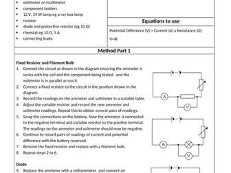 GCSE AQA 9-1 Required Practical Student Sheets- RP4 IV characteristics
