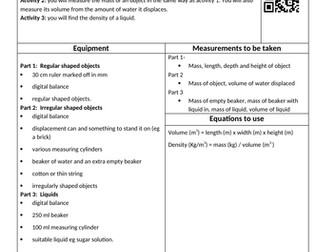 GCSE AQA 9-1 Required Practical Student Sheet- RP5-density