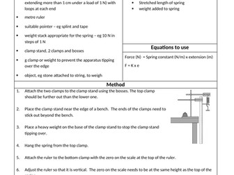 GCSE AQA 9-1 Required Practical Student Sheet- RP6-Force and Elasticity