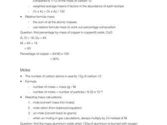EDEXCEL IGCSE Chemistry - Moles, Empirical formula, Ar and Mr notes