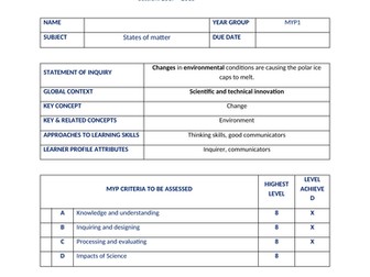 MYP Assessment Impact of Science on Global warming / polar bears