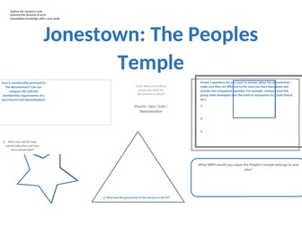 Jonestown worksheet to use with Jonestown: The Peoples Temple documentary AQA SOCIOLOGY