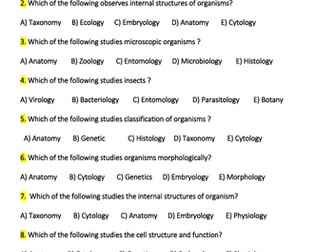 Quiz of Branches of biology