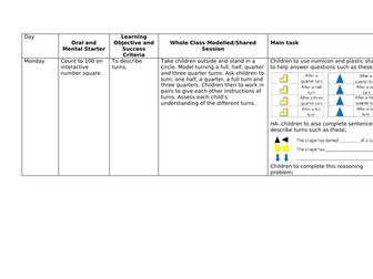 Year 1 Position and Direction Weekly Plan