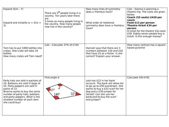 GCSE Maths 9-1 Revision grids