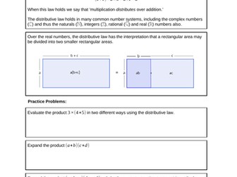Distributive Law Worksheet with Problems and Solutions (.docx)