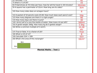 Year 3 and 4 mental maths tests