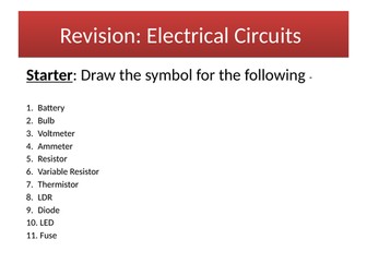 Electricity - Circuits Revision