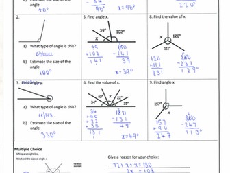 Angles on a Straight Line and Around a Point Homework with Answers