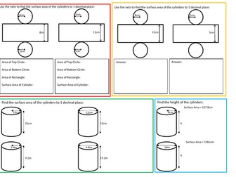Surface Area of a Cylinder Worksheet