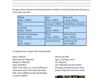 Rationing and Dig for Victory worksheet