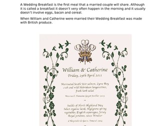 Royal Wedding Menu worksheet