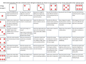 Combined Physics - Paper 1 - Roll It (dice) -Revision sheet