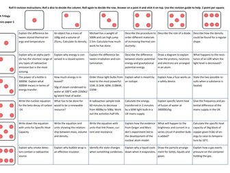 Combined Physics - Paper 1 - Roll It (dice) -Revision sheet
