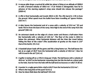 AS Physics Projectile Motion Worksheet with Answers Edexcel OCR AQA
