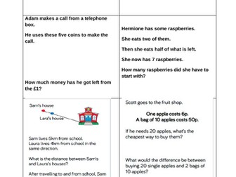 SATS yr2 maths 2 step word problems