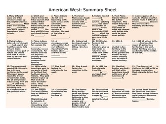 9-1 GCSE History: American West Gap Fill Worksheet