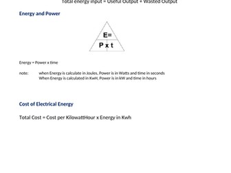 GCSE Physics Key Equations Worksheet - Energy
