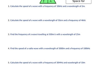 GCSE Physics Key Equations Worksheet - Waves