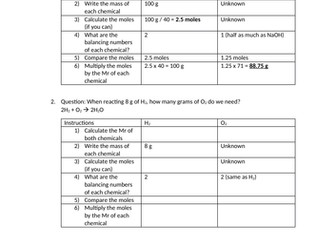 Reacting masses worksheet