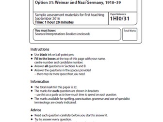 Weimar and Nazi Germany 1918-39: Practice MOCK w/Mark Scheme