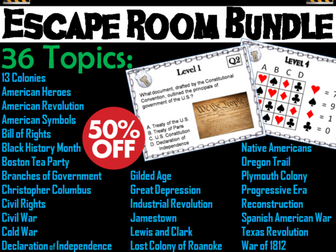 American History Escape Room: Social Studies Bundle