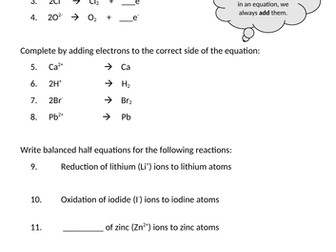Electrolysis Half Equations Worksheet (2 versions) With Answers