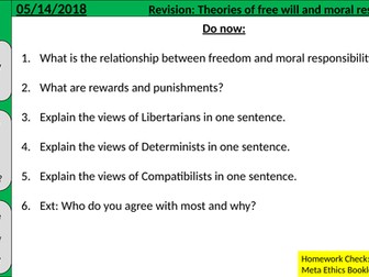 RE Revision lesson: Free Will and Moral Responsibility (A Level Ethics)