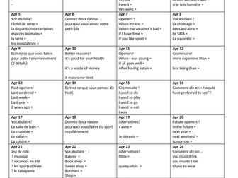 GCSE French F&H Daily Revision Challenge - April