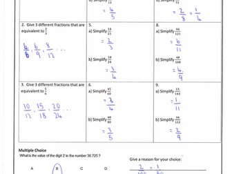 Equivalent and Simplifying Fractions Homework with Answers