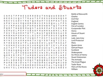 Tudors and Stuarts Word Search - GCSE History AQA Keywords