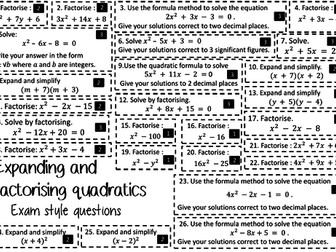 Exam Questions - Factorising and Expanding Quadratics
