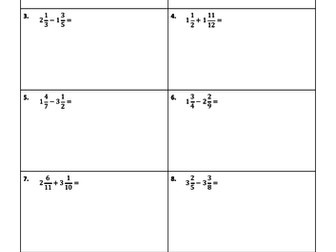 50 Add/Subtract Mixed Fraction Worksheets