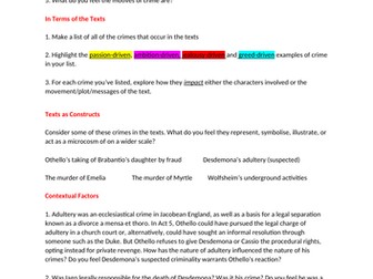 'Think' Sheets and Practise Questions for Pearson Edexcel Lang/Lit A Level 'Society &The Individual'