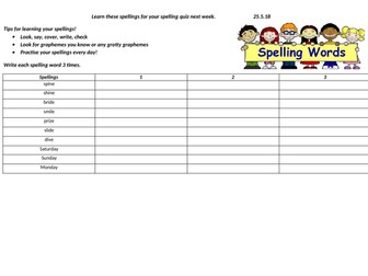 Six weeks of differentiated spelling lists