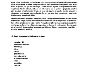 Spanish Reading Comprehension about "El tiempo libre"