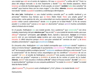 Spanish Reading Comprehension about "La ciudad"