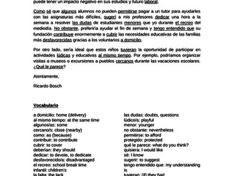 Spanish Reading Comprehension about "El voluntariado"